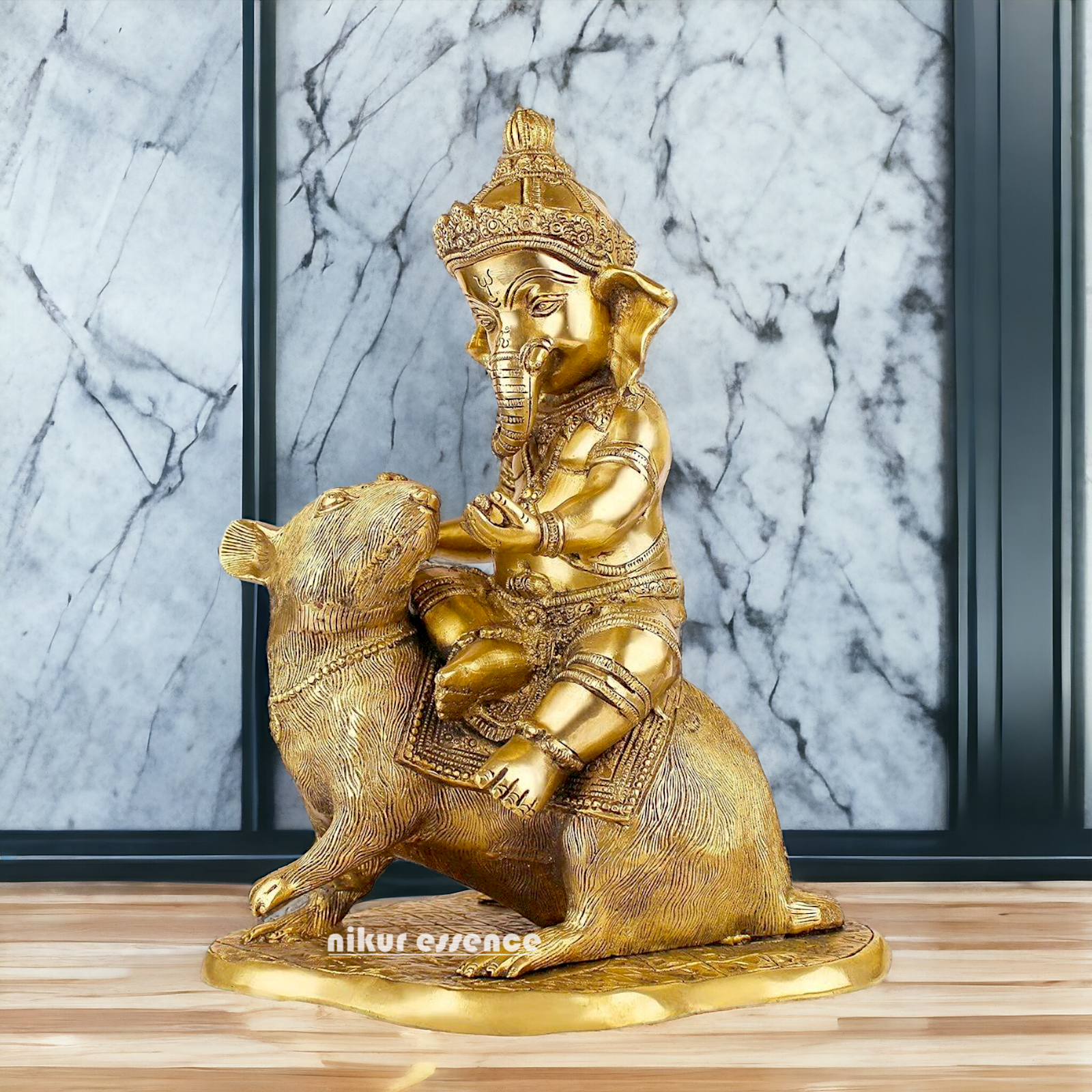 Shop Ganesha Ganpati Seated on Rat Solid Brass Idol - 14 Inches Nikuressence