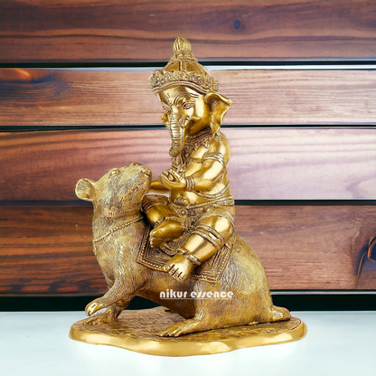 Shop Ganesha Ganpati Seated on Rat Solid Brass Idol - 14 Inches Nikuressence