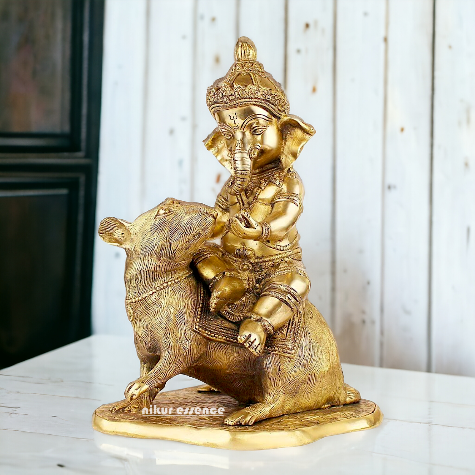 Shop Ganesha Ganpati Seated on Rat Solid Brass Idol - 14 Inches Nikuressence