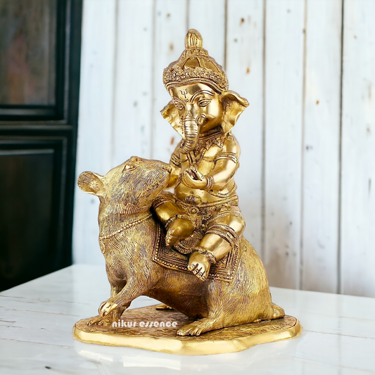 Shop Ganesha Ganpati Seated on Rat Solid Brass Idol - 14 Inches Nikuressence