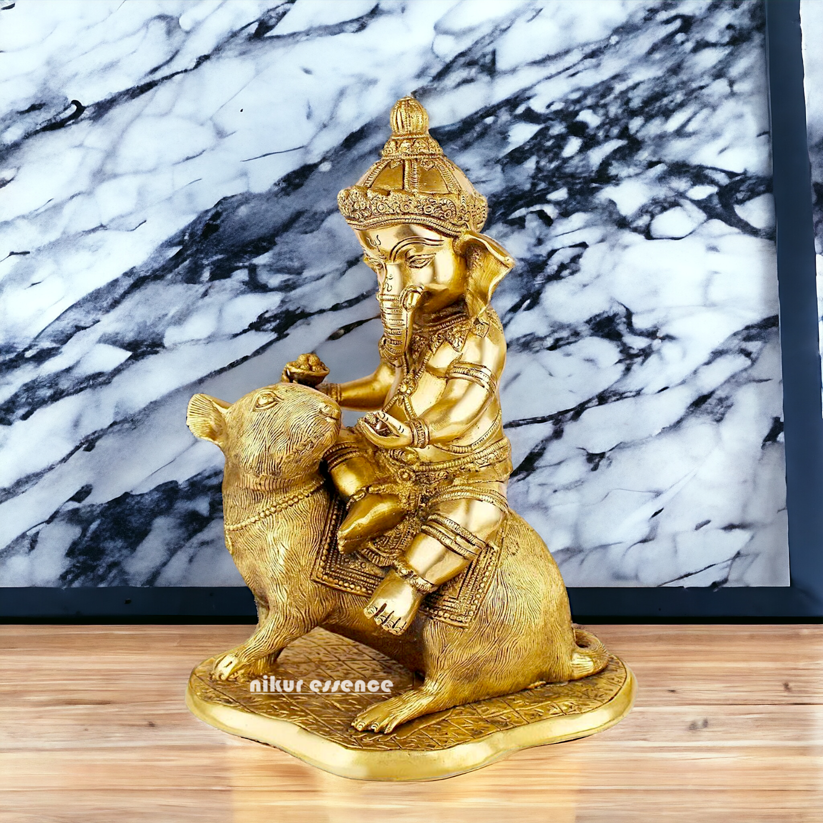 Shop Ganesha Ganpati Seated on Rat Solid Brass Idol - 14 Inches Nikuressence