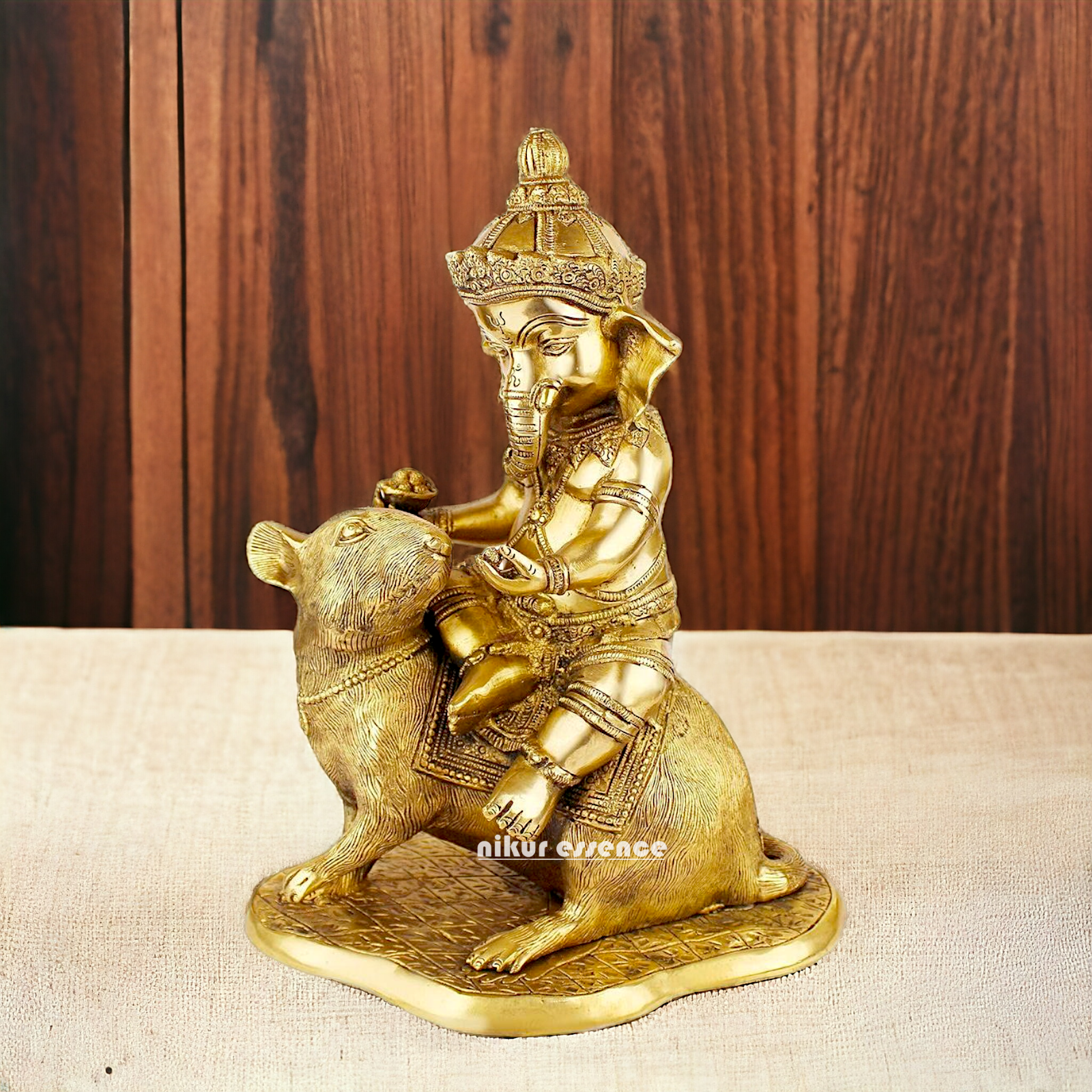 Shop Ganesha Ganpati Seated on Rat Solid Brass Idol - 14 Inches Nikuressence