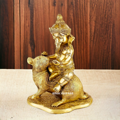 Shop Ganesha Ganpati Seated on Rat Solid Brass Idol - 14 Inches Nikuressence