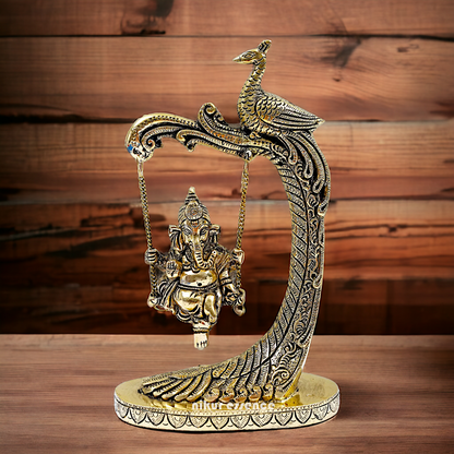 Lord Ganpati swinging Jhula Brass idol - 9 Inches Nikuressence