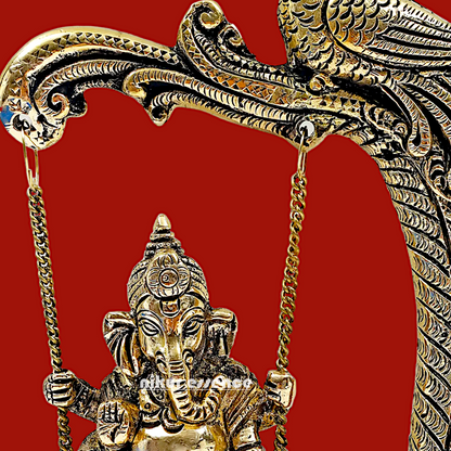 Lord Ganpati swinging Jhula Brass idol - 9 Inches Nikuressence
