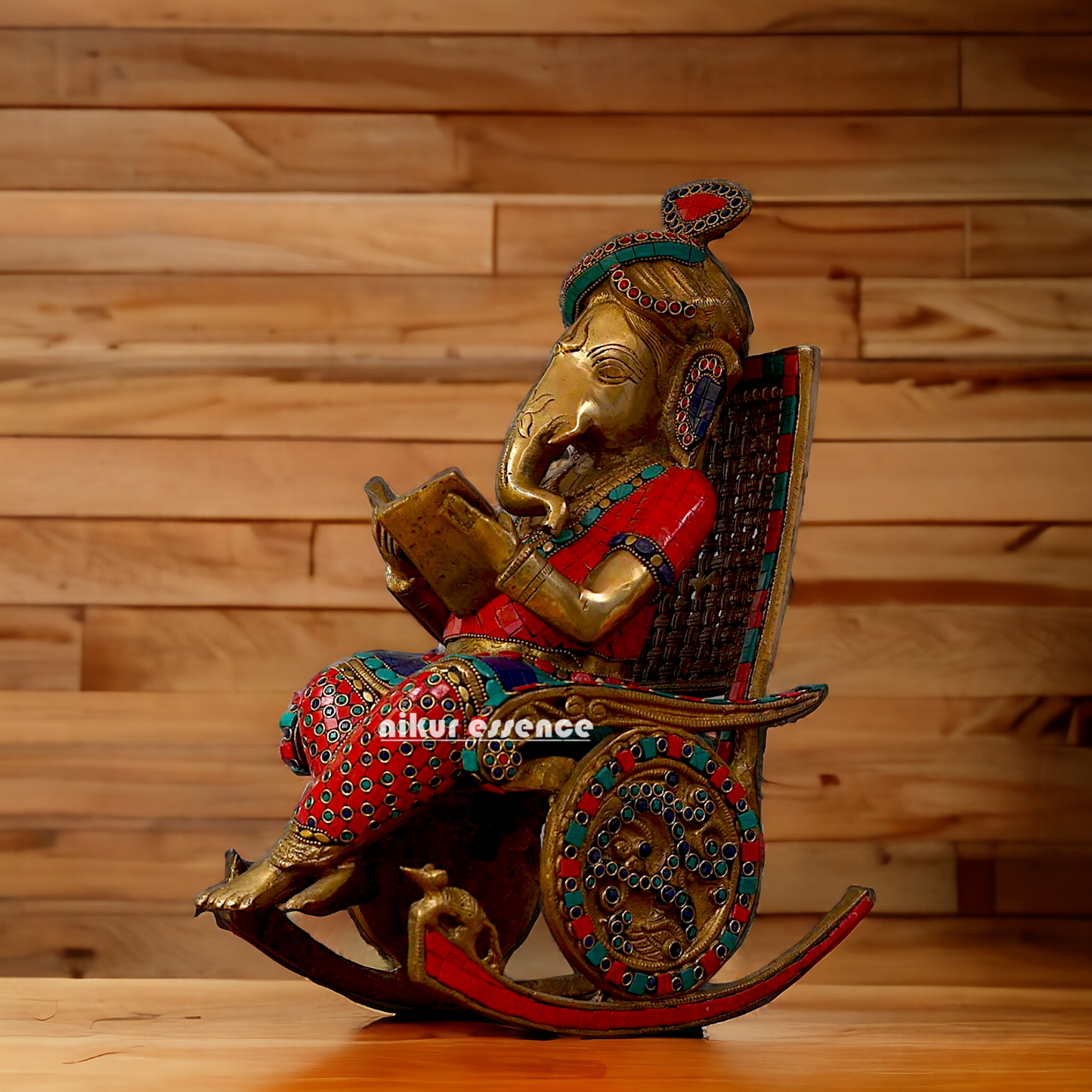 Buy Ganesha Seated on Chair Brass with Stone Work Idol - 15.5 Inches Nikuressence