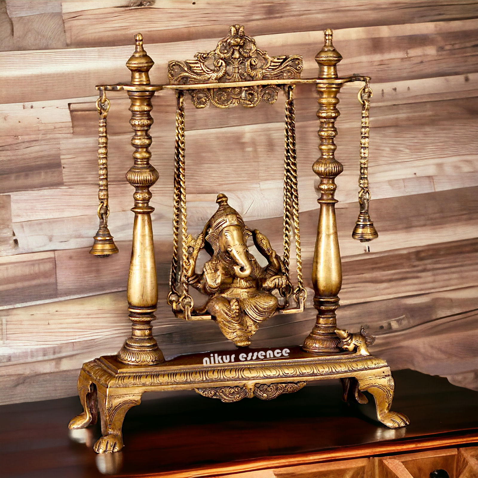 Pure Brass Ganesha Jhula Swinging with Bell idol - 16 Inches Nikuressence