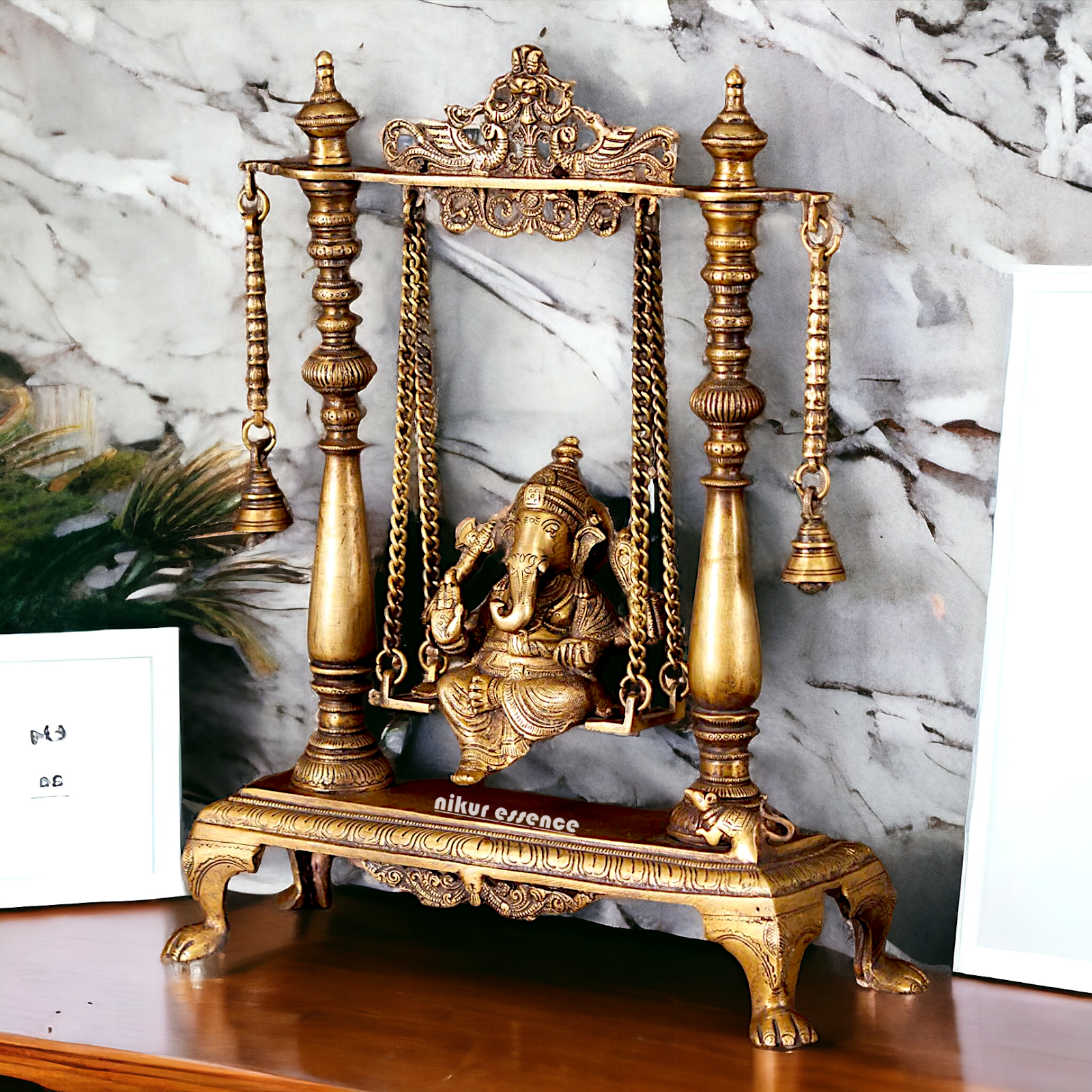 Pure Brass Ganesha Jhula Swinging with Bell idol - 16 Inches Nikuressence