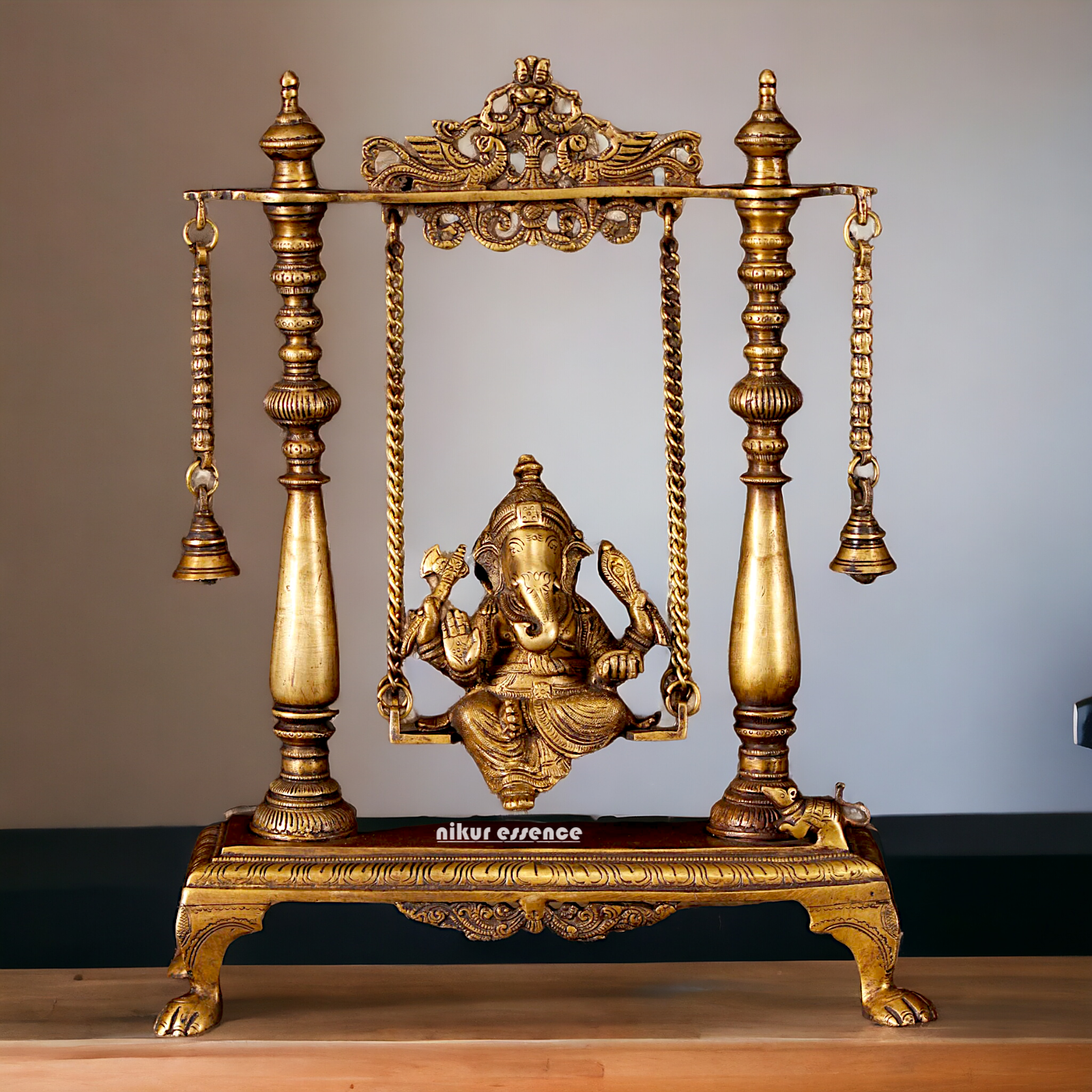 Pure Brass Ganesha Jhula Swinging with Bell idol - 16 Inches Nikuressence