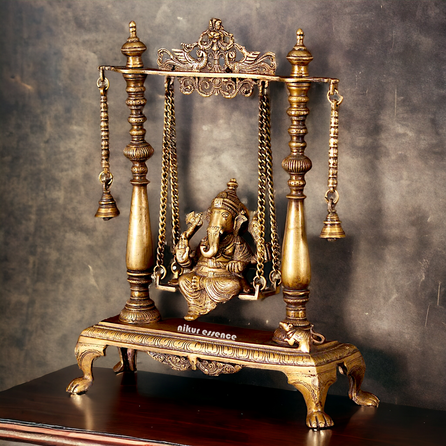 Pure Brass Ganesha Jhula Swinging with Bell idol - 16 Inches Nikuressence