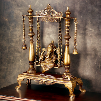 Pure Brass Ganesha Jhula Swinging with Bell idol - 16 Inches Nikuressence