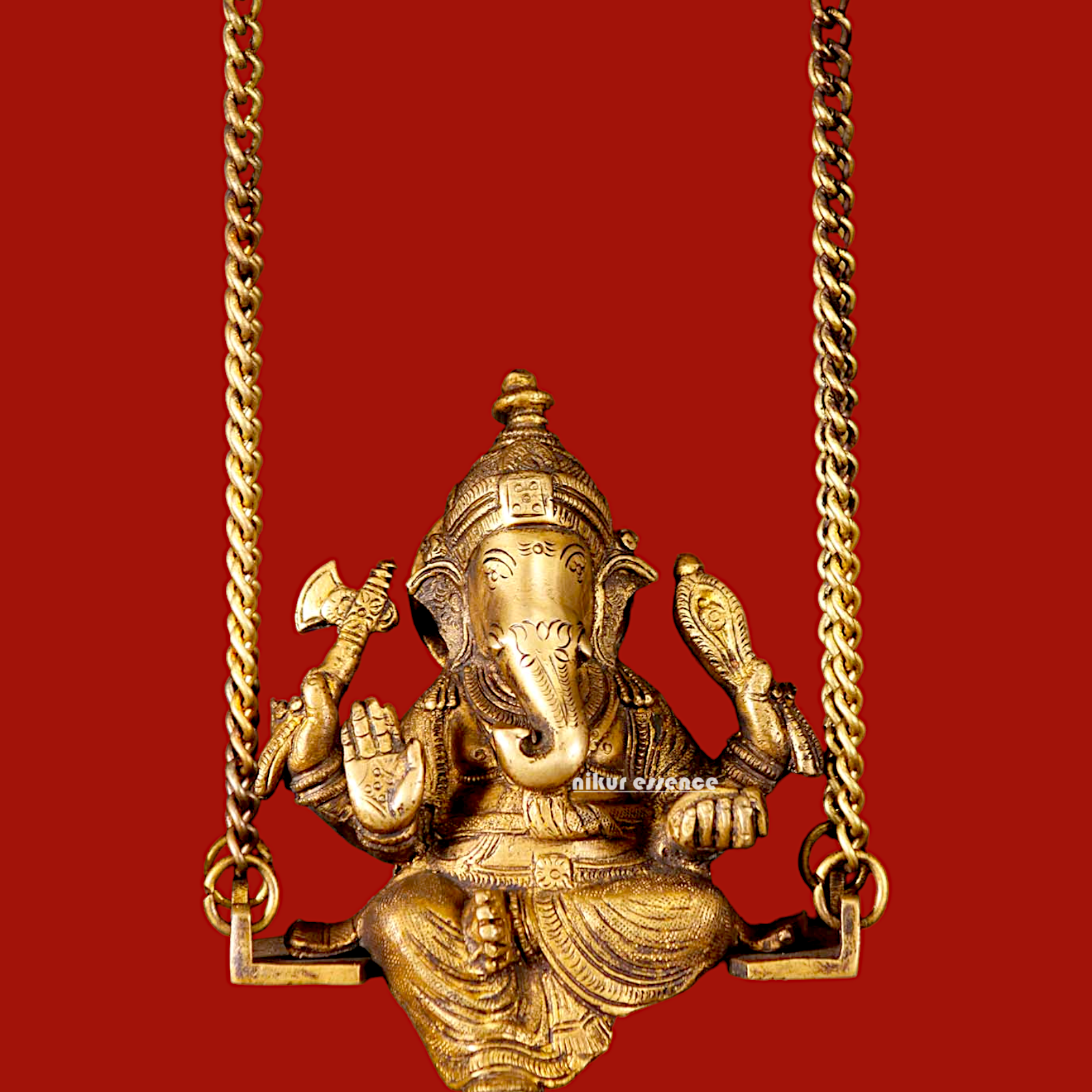 Pure Brass Ganesha Jhula Swinging with Bell idol - 16 Inches Nikuressence