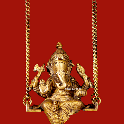 Pure Brass Ganesha Jhula Swinging with Bell idol - 16 Inches Nikuressence