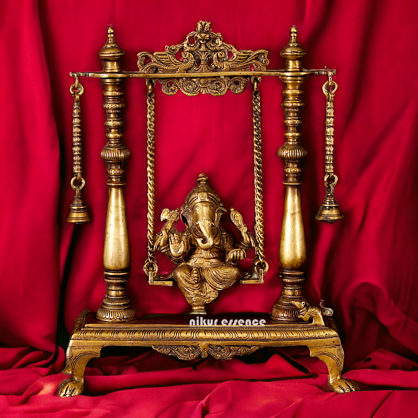 Pure Brass Ganesha Jhula Swinging with Bell idol - 16 Inches Nikuressence