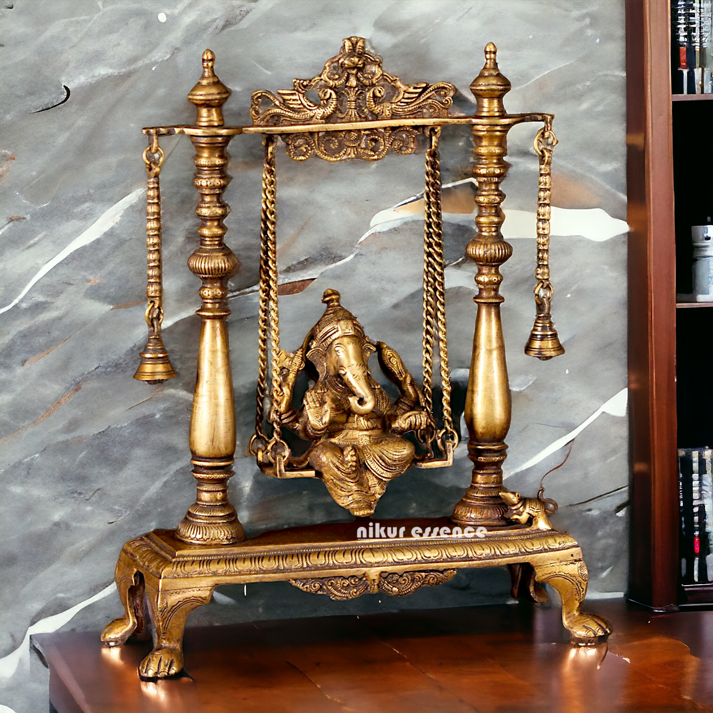 Pure Brass Ganesha Jhula Swinging with Bell idol - 16 Inches Nikuressence
