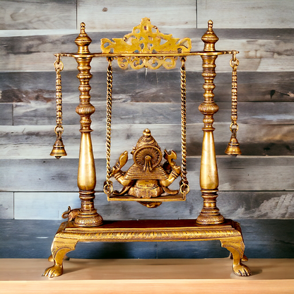 Pure Brass Ganesha Jhula Swinging with Bell idol - 16 Inches Nikuressence