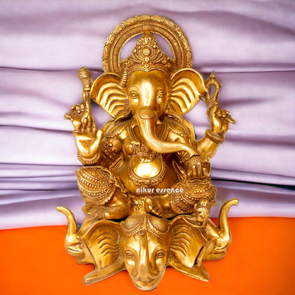 Pure Brass Ganesha Seated on Elephant idol - 20.5 Inches Nikuressence