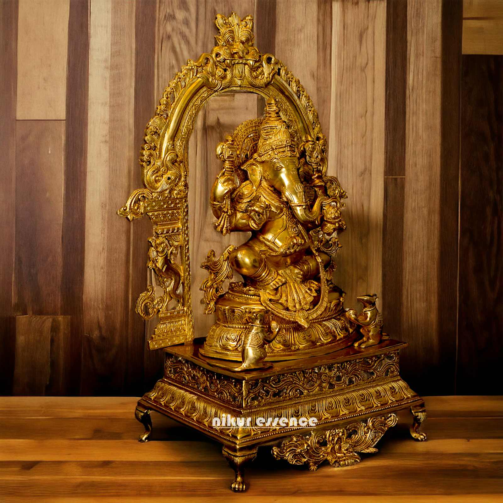 Pure Brass Ganesha Seated on singhasan statue - 27 Inches Nikuressence