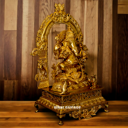 Pure Brass Ganesha Seated on singhasan statue - 27 Inches Nikuressence