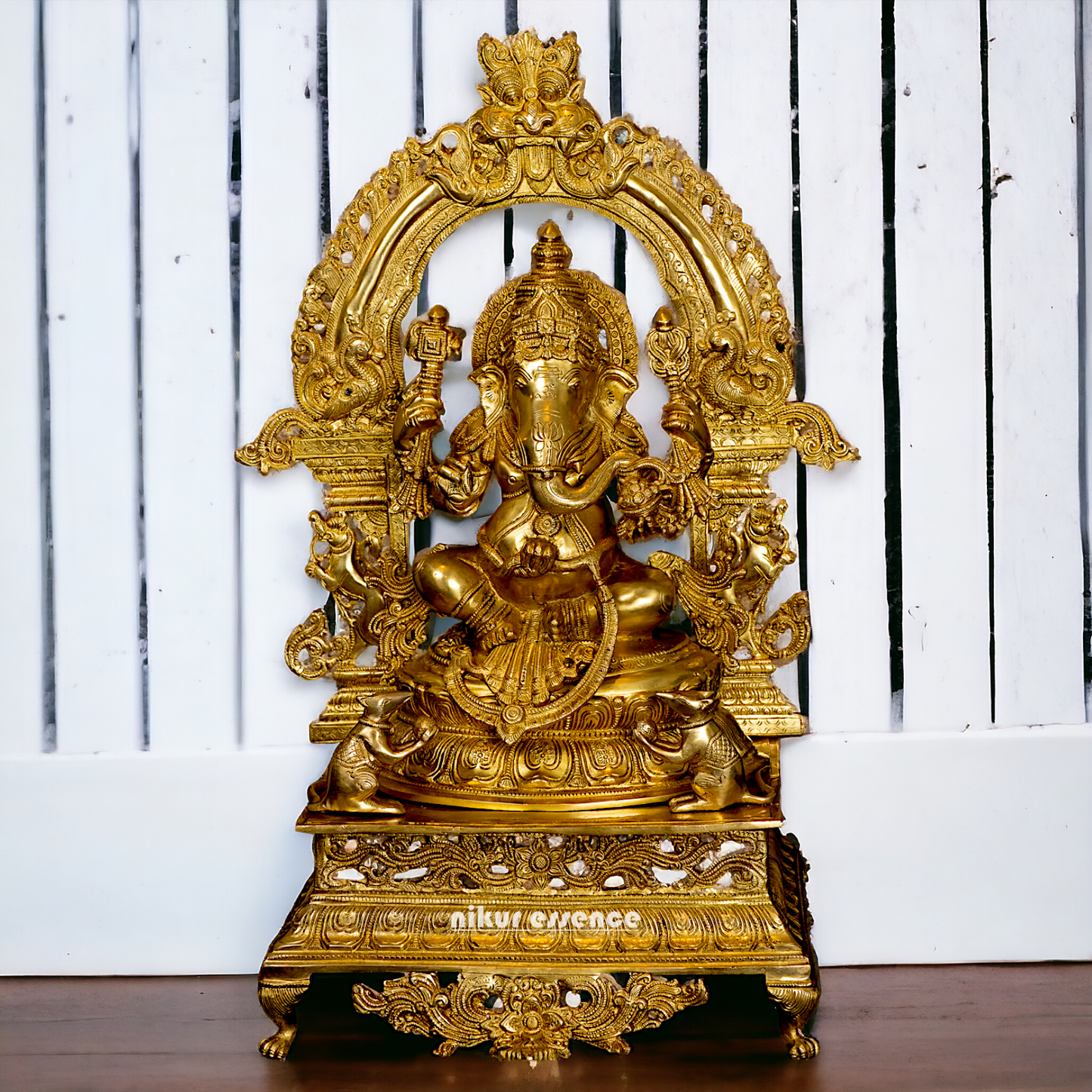 Pure Brass Ganesha Seated on singhasan statue - 27 Inches Nikuressence