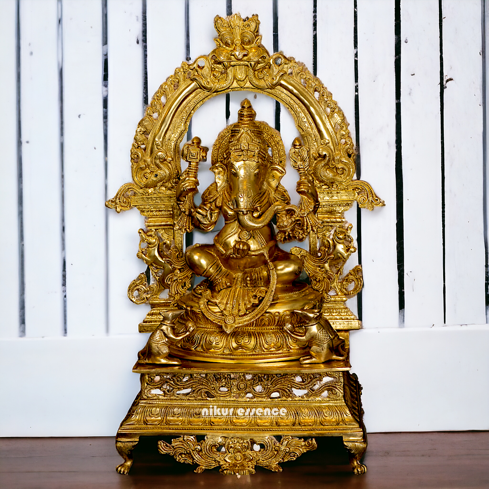 Pure Brass Ganesha Seated on singhasan statue - 27 Inches Nikuressence
