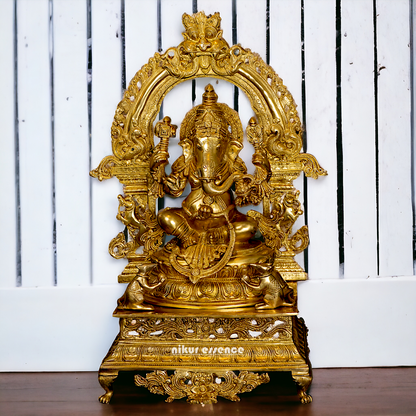 Pure Brass Ganesha Seated on singhasan statue - 27 Inches Nikuressence
