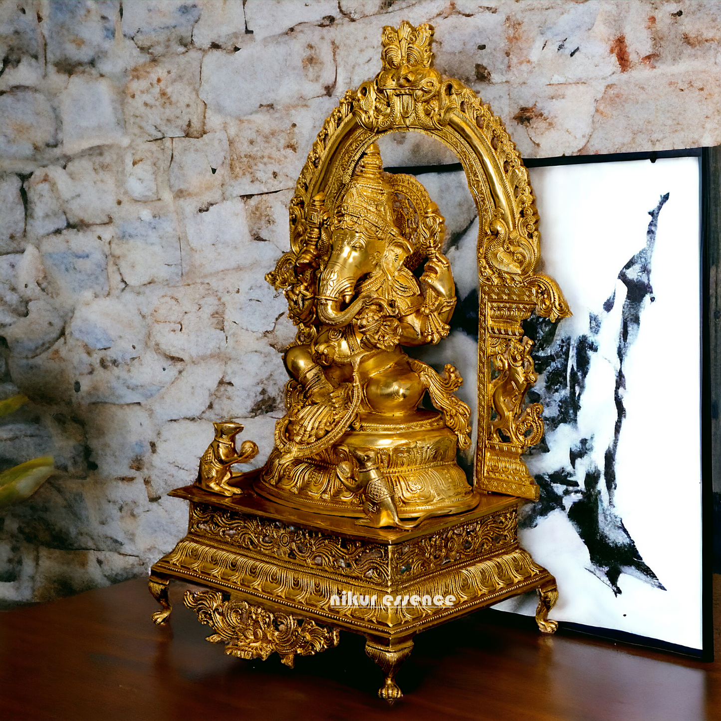 Pure Brass Ganesha Seated on singhasan statue - 27 Inches Nikuressence