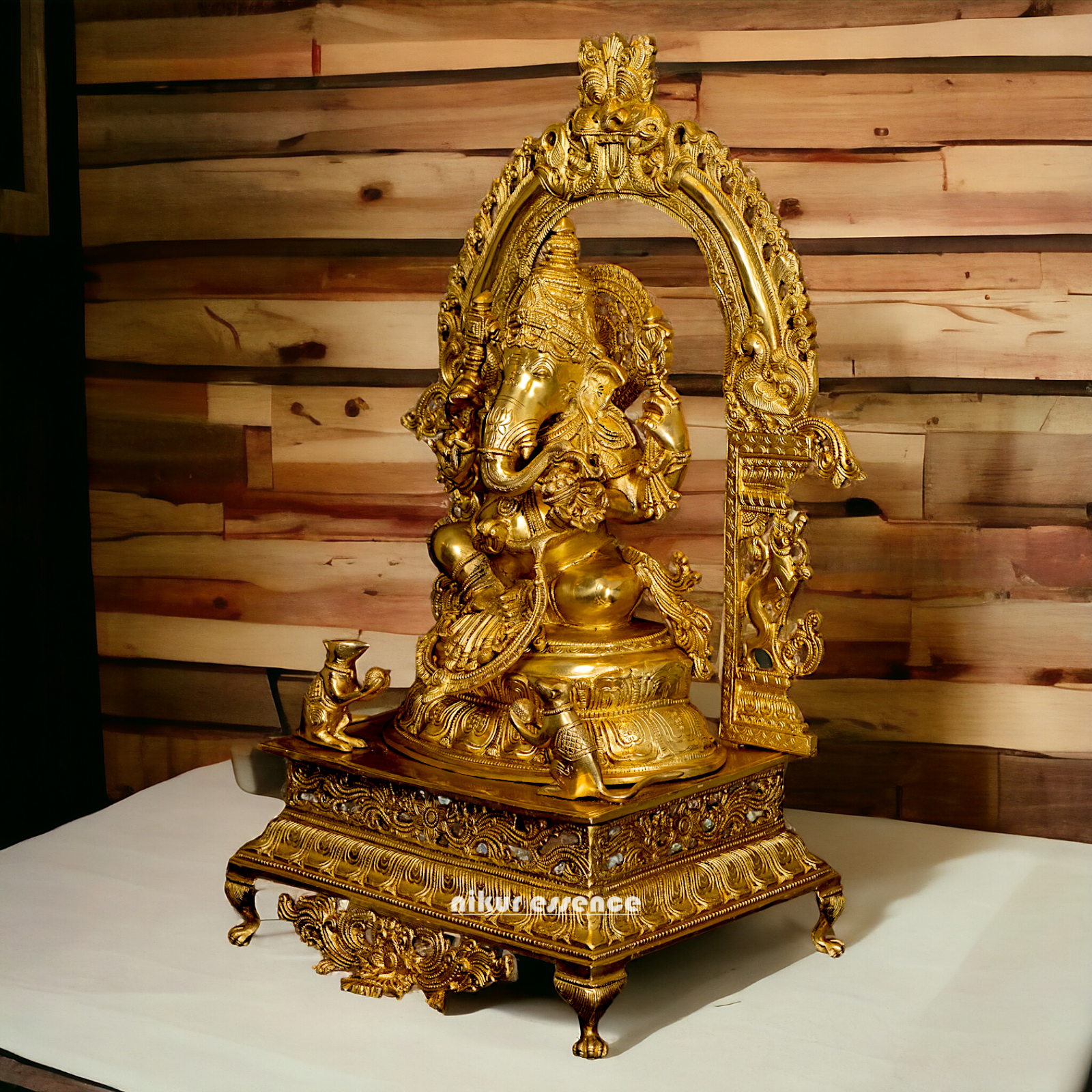 Pure Brass Ganesha Seated on singhasan statue - 27 Inches Nikuressence