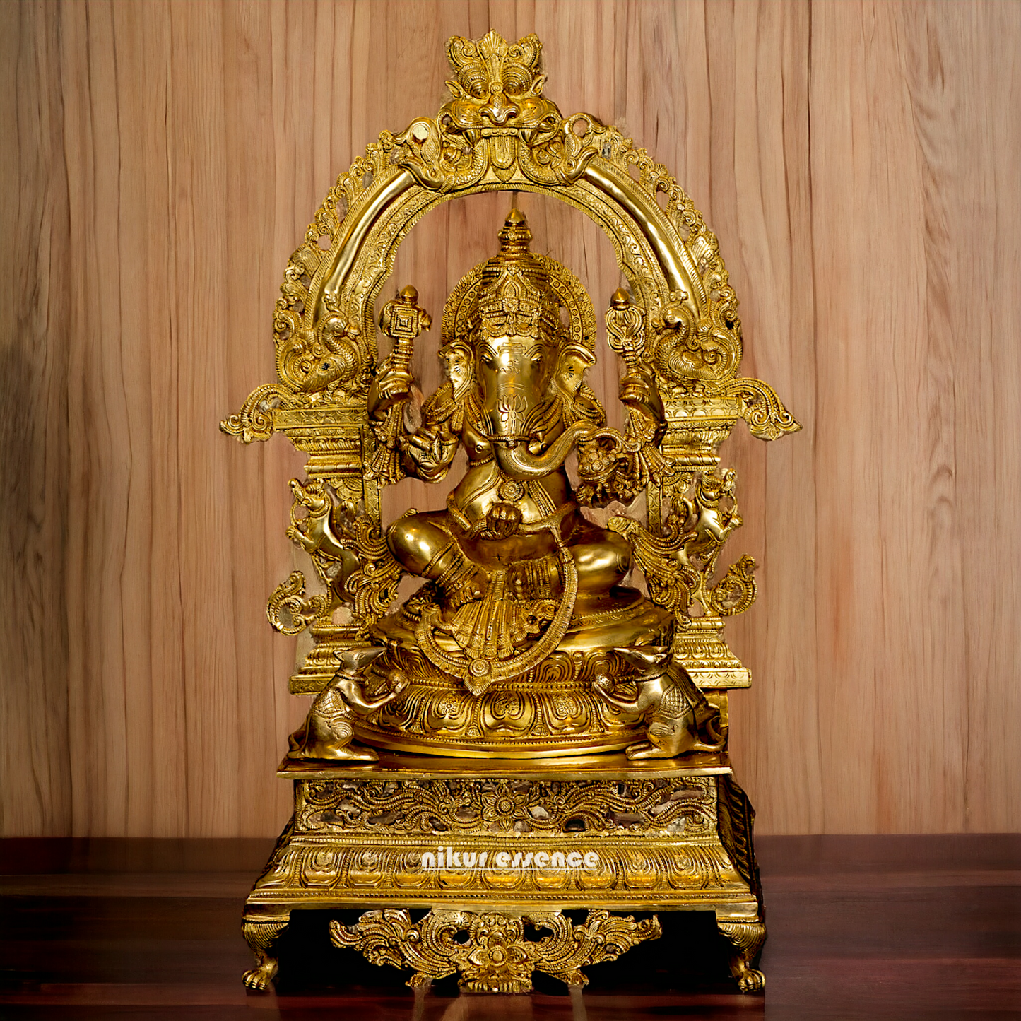Pure Brass Ganesha Seated on singhasan statue - 27 Inches Nikuressence