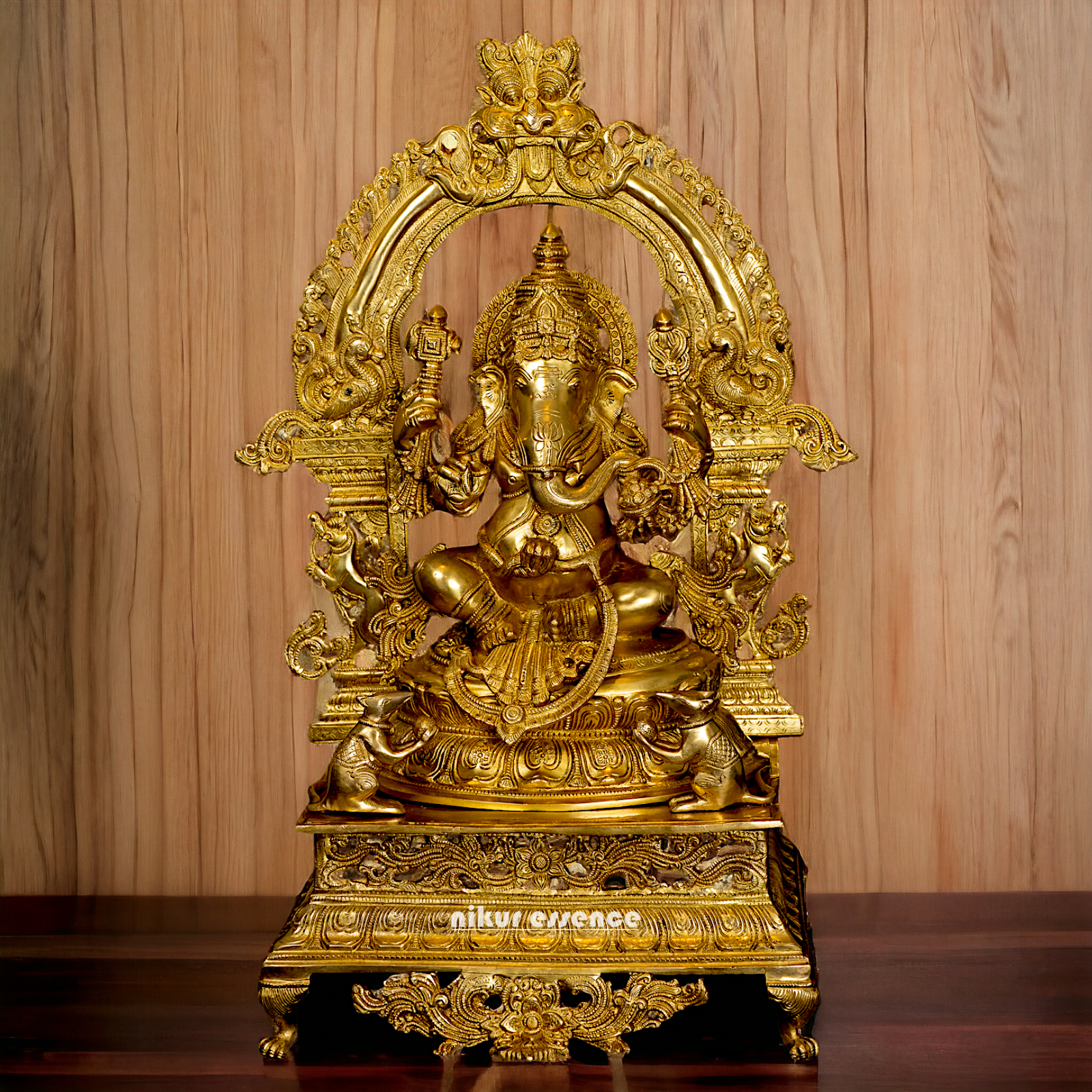 Pure Brass Ganesha Seated on singhasan statue - 27 Inches Nikuressence
