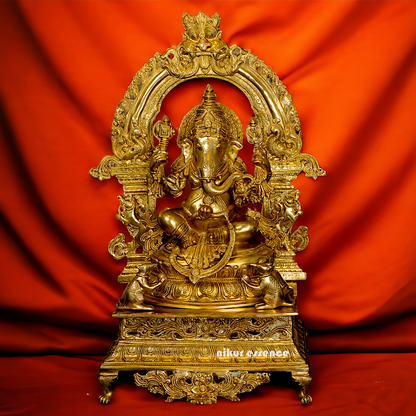 Pure Brass Ganesha Seated on singhasan statue - 27 Inches Nikuressence