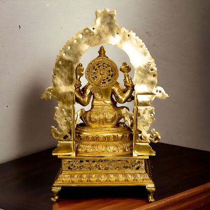 Pure Brass Ganesha Seated on singhasan statue - 27 Inches Nikuressence
