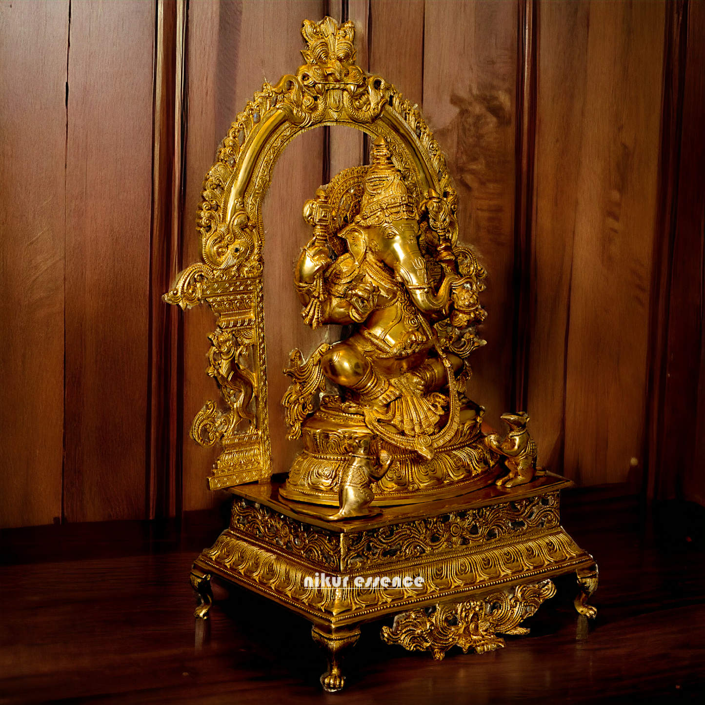 Pure Brass Ganesha Seated on singhasan statue - 27 Inches Nikuressence