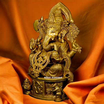 Lord Ganesha with Om solid Brass idol - 24 Inches Nikuressence