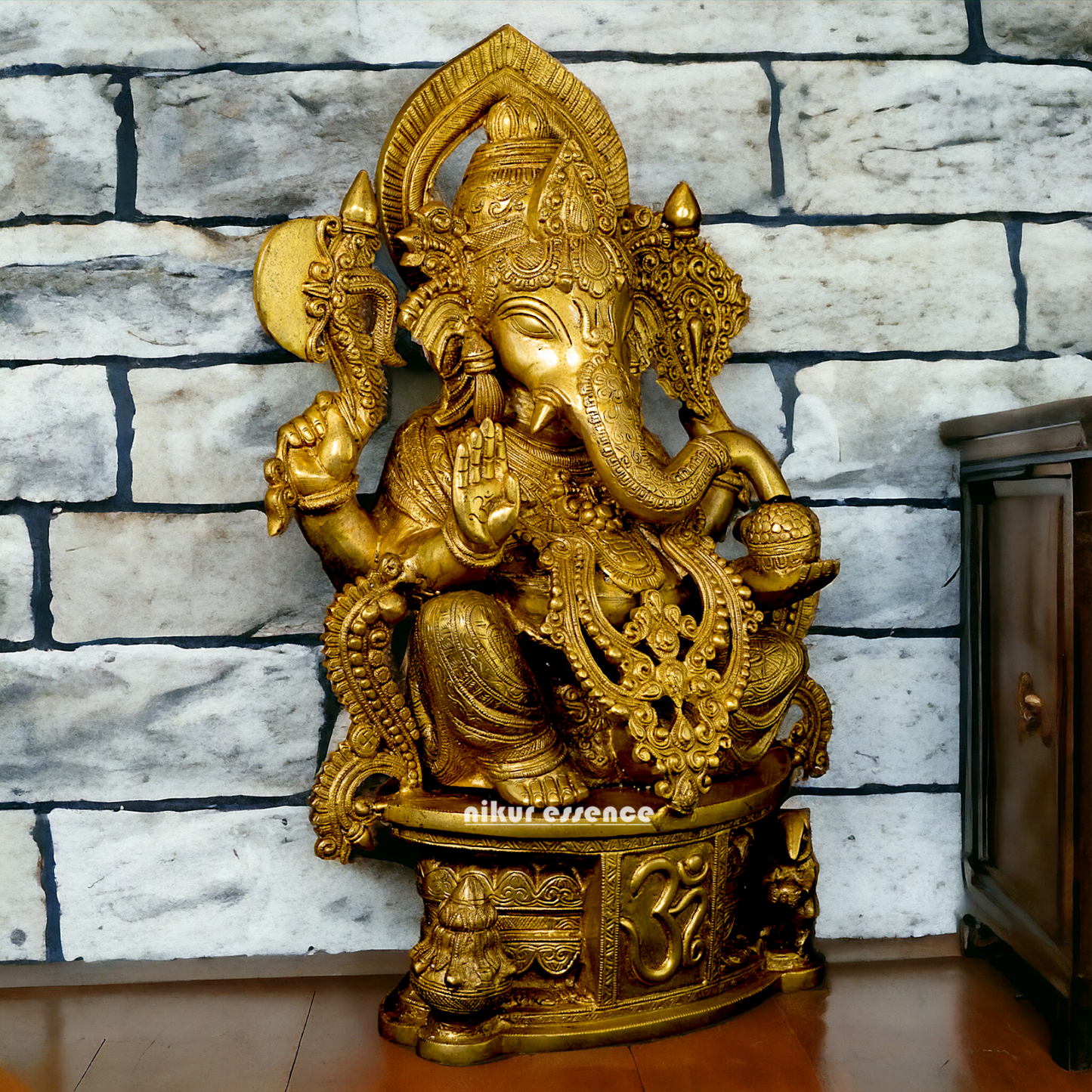 Lord Ganesha with Om solid Brass idol - 24 Inches Nikuressence