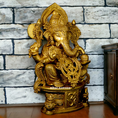 Lord Ganesha with Om solid Brass idol - 24 Inches Nikuressence