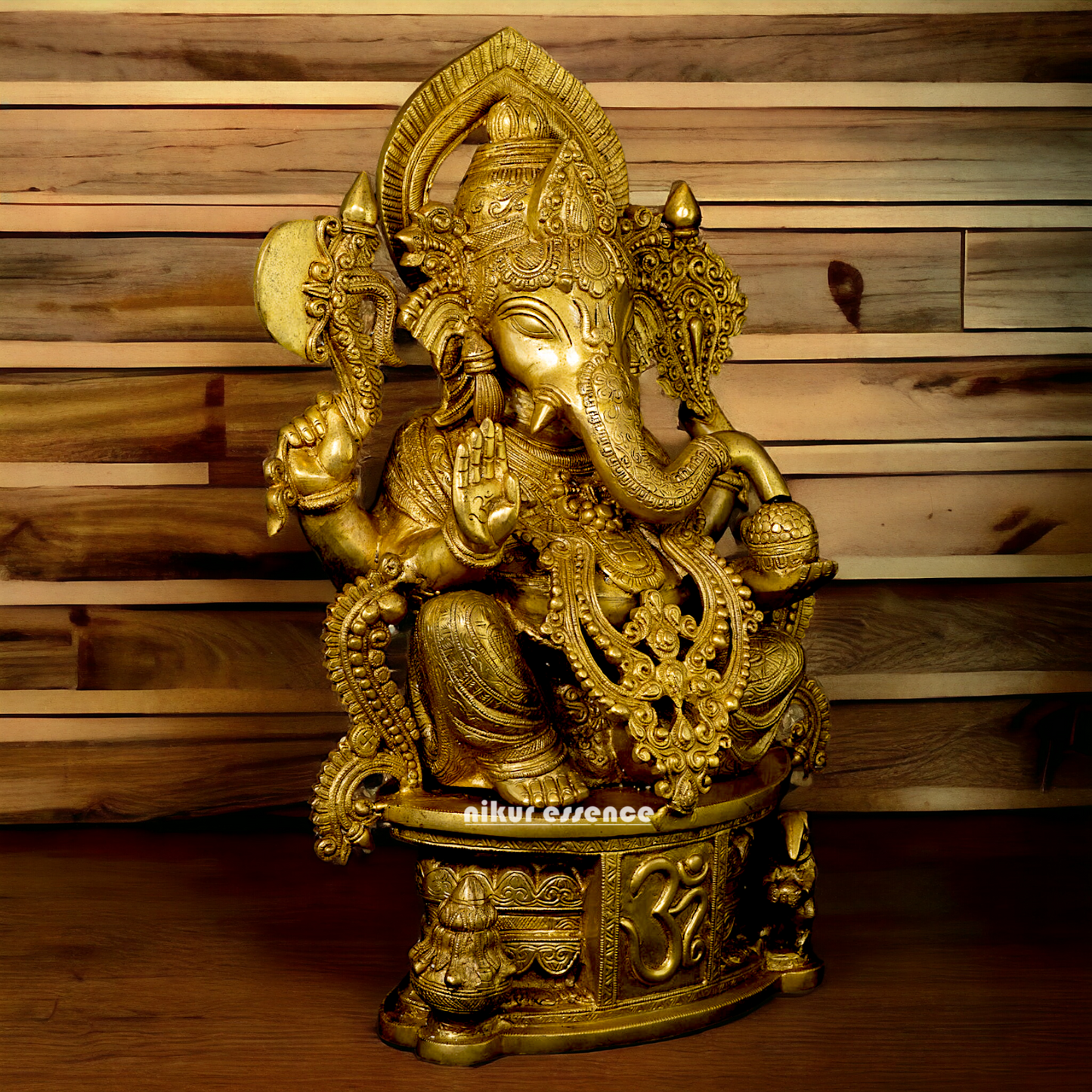 Lord Ganesha with Om solid Brass idol - 24 Inches Nikuressence