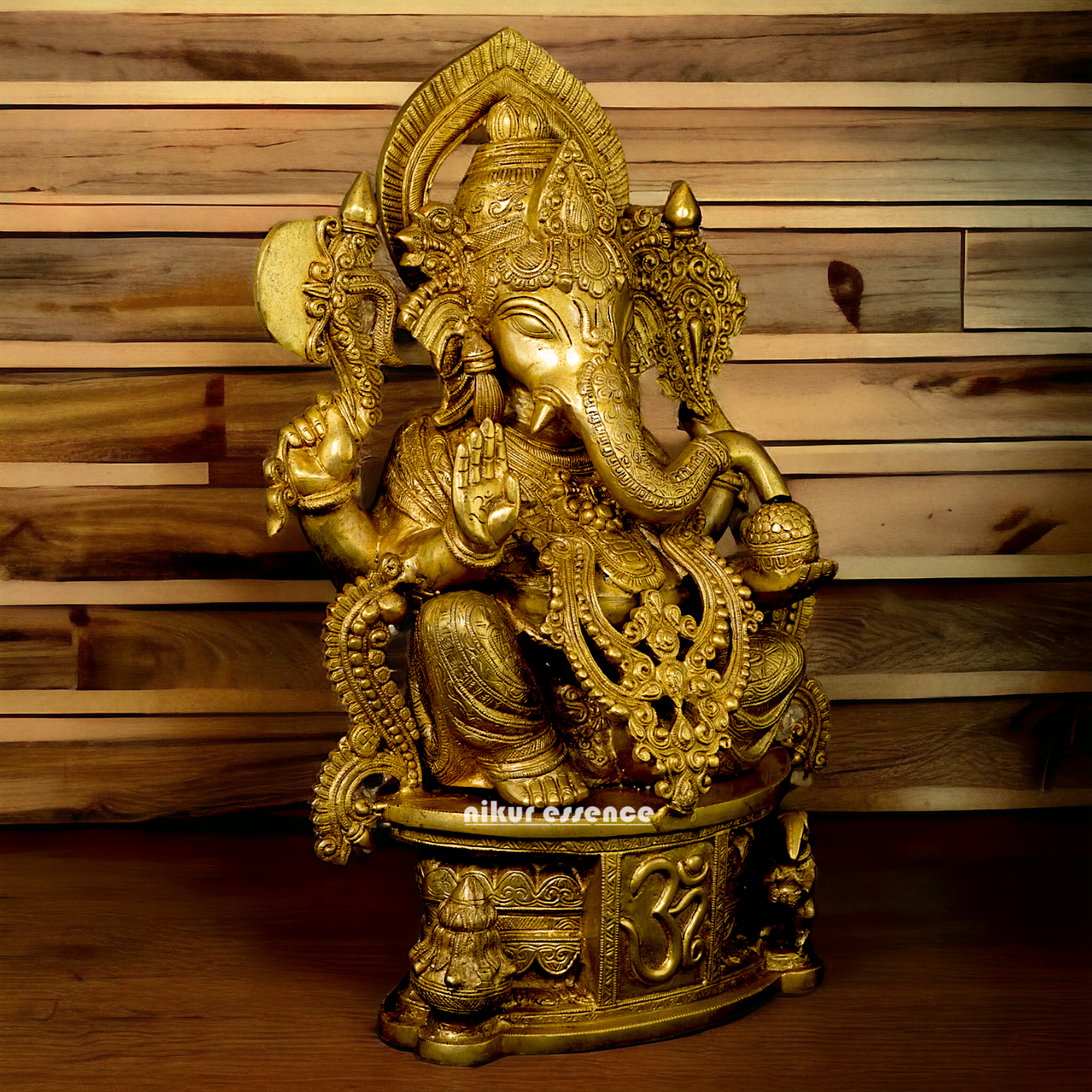 Lord Ganesha with Om solid Brass idol - 24 Inches Nikuressence