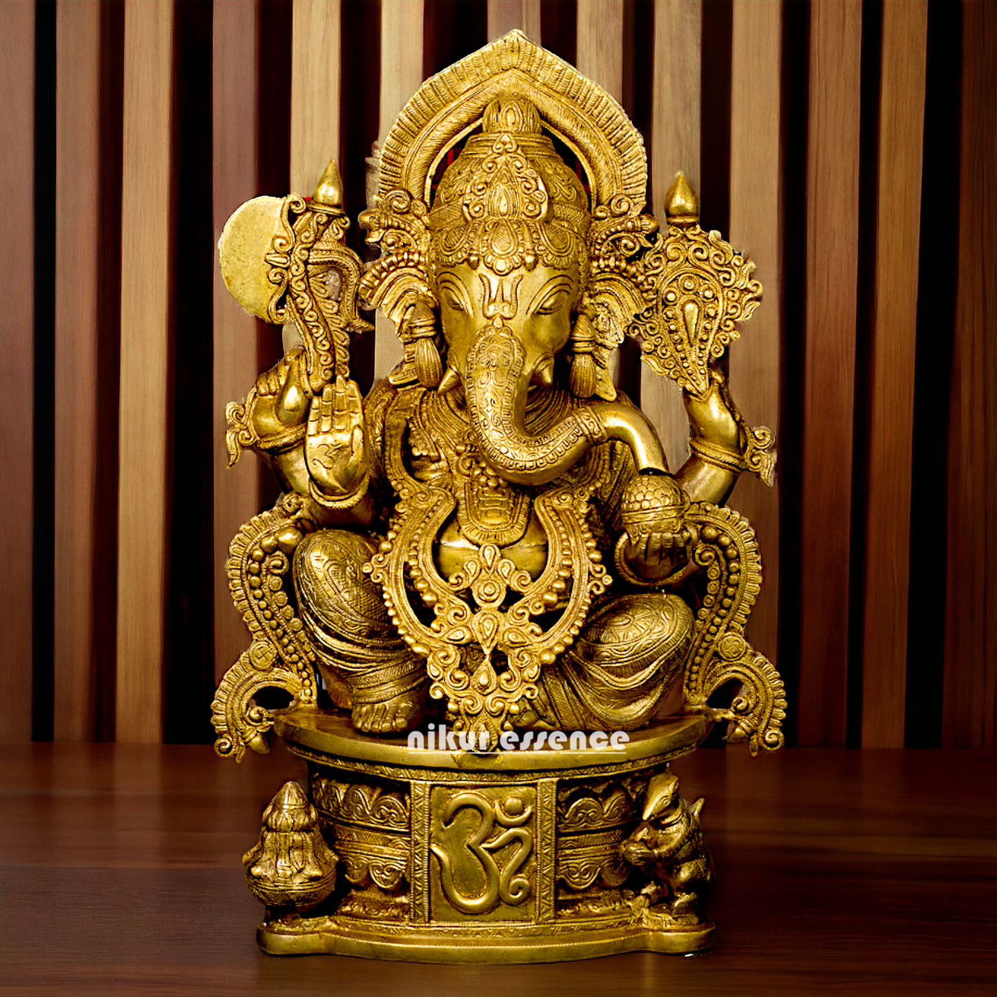Lord Ganesha with Om solid Brass idol - 24 Inches Nikuressence