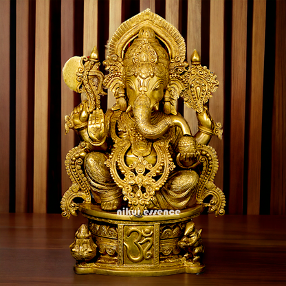 Lord Ganesha with Om solid Brass idol - 24 Inches Nikuressence