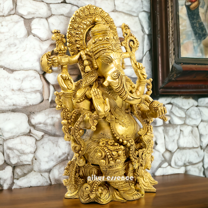 solid Brass Ganesha Seated on Lotus statue - 16 Inches Nikuressence