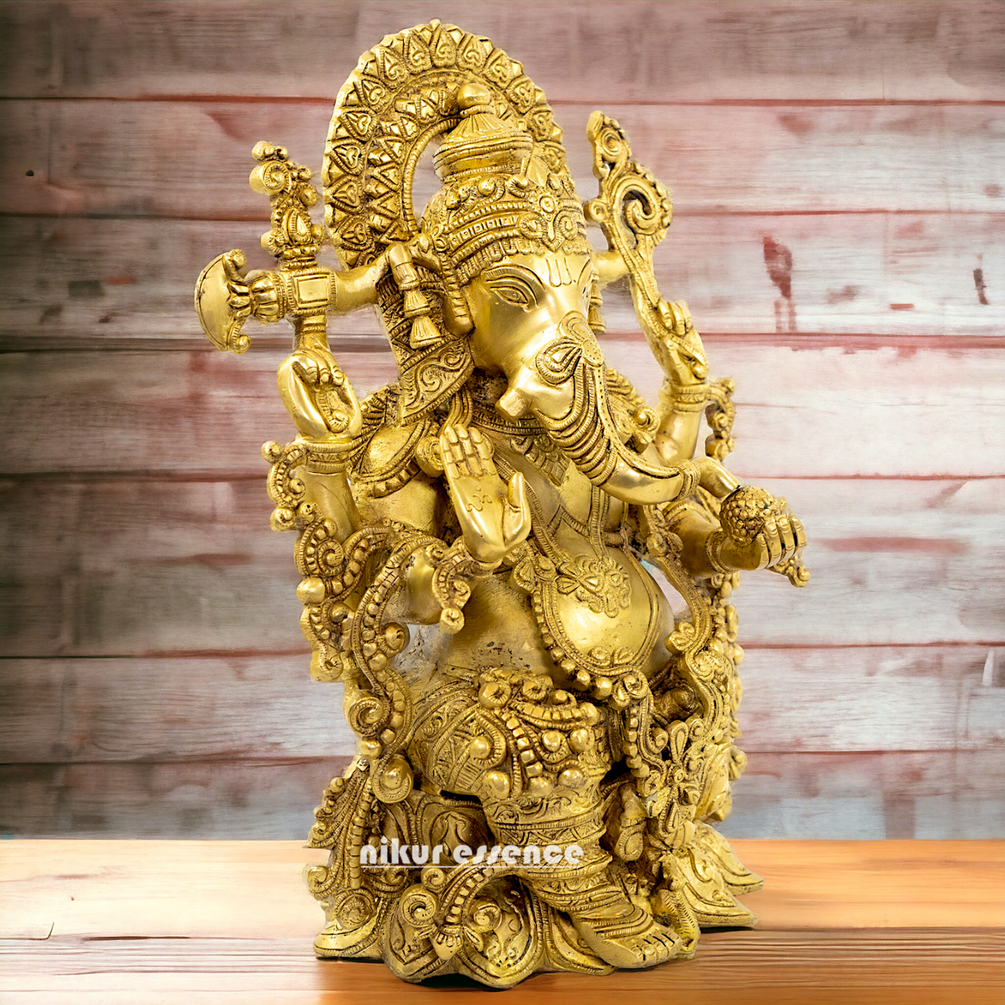 solid Brass Ganesha Seated on Lotus statue - 16 Inches Nikuressence