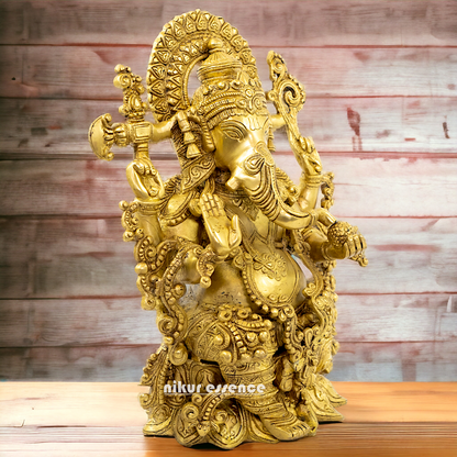solid Brass Ganesha Seated on Lotus statue - 16 Inches Nikuressence