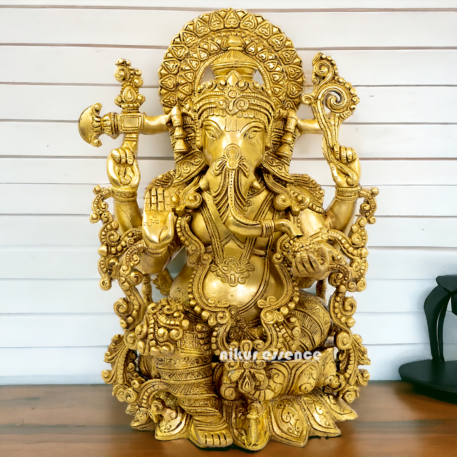 solid Brass Ganesha Seated on Lotus statue - 16 Inches Nikuressence