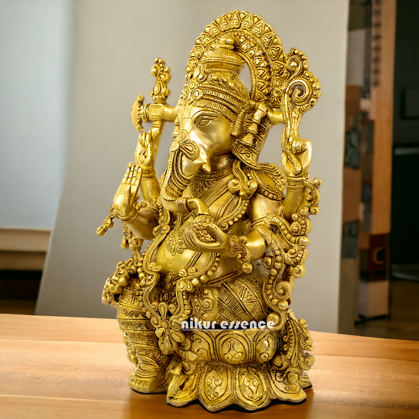 solid Brass Ganesha Seated on Lotus statue - 16 Inches Nikuressence
