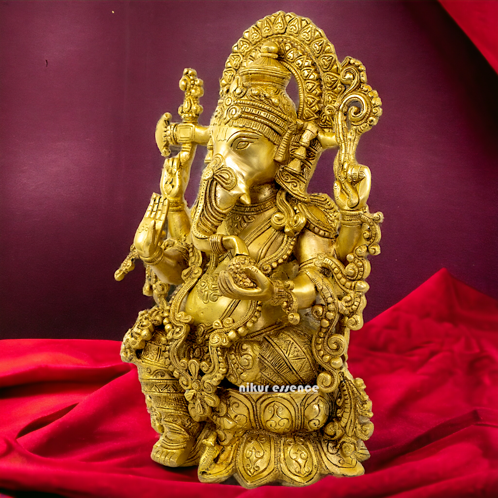 solid Brass Ganesha Seated on Lotus statue - 16 Inches Nikuressence