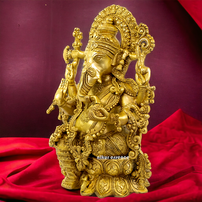 solid Brass Ganesha Seated on Lotus statue - 16 Inches Nikuressence