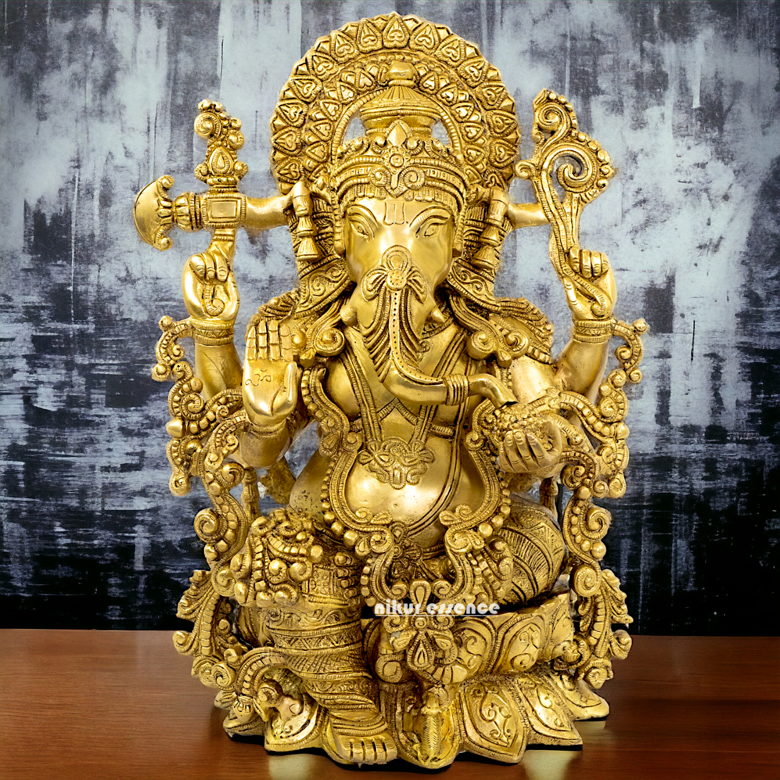 solid Brass Ganesha Seated on Lotus statue - 16 Inches Nikuressence