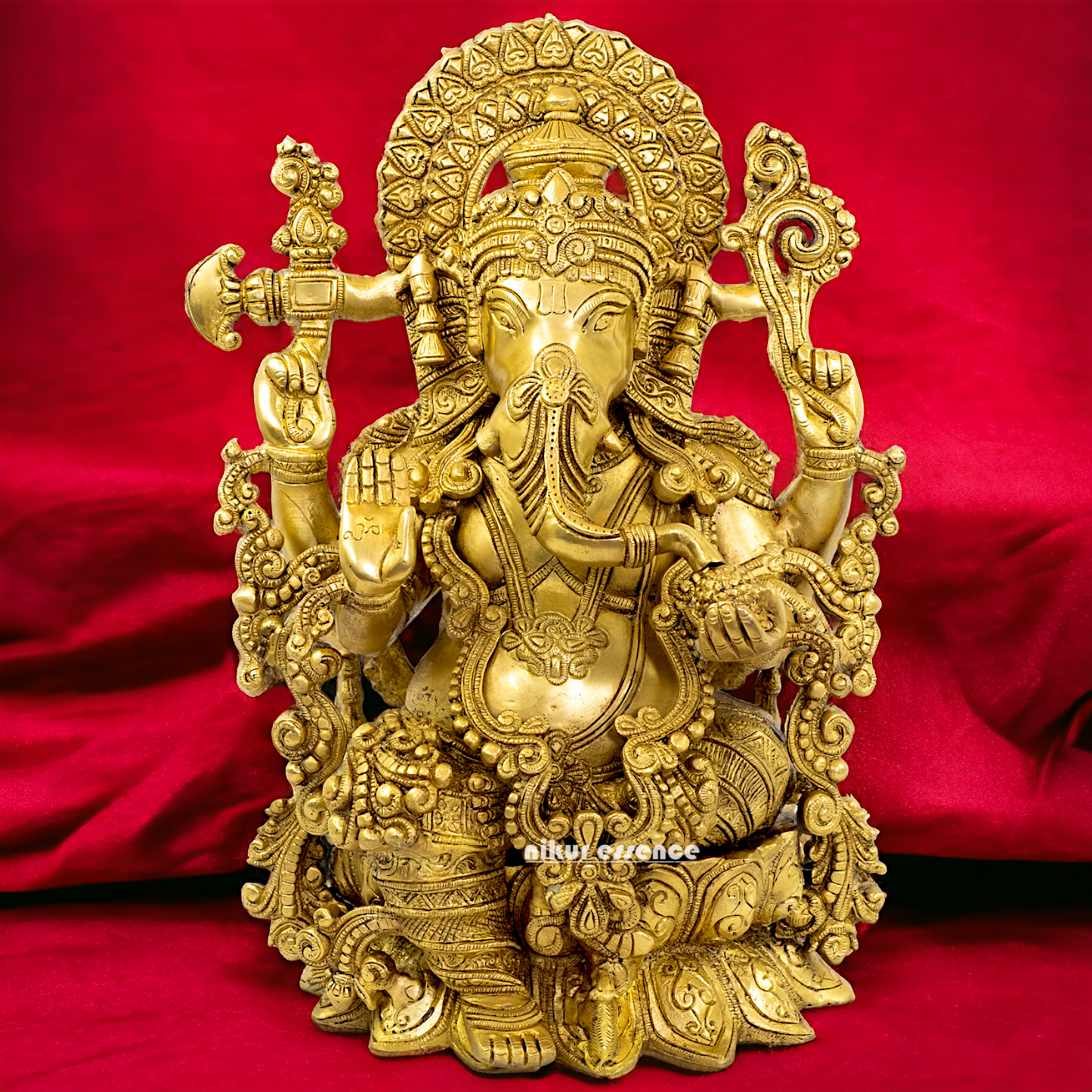 solid Brass Ganesha Seated on Lotus statue - 16 Inches Nikuressence