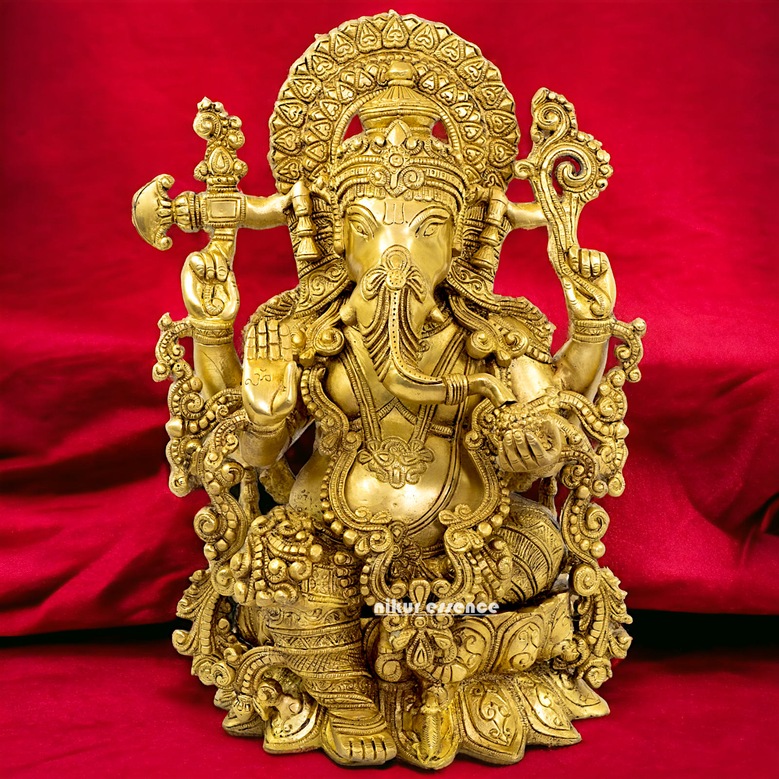 solid Brass Ganesha Seated on Lotus statue - 16 Inches Nikuressence